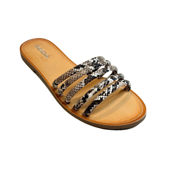 SODA Dorcey Sandals Slides Flats Strappy Python Snakeskin Taupe Women’s Size 11 - Picture 1 of 10